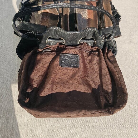 Fossil Vintage Bucket Bag, Satchel, Suede, Leather Patchwork Y2K Black and Brown - Picture 7 of 12